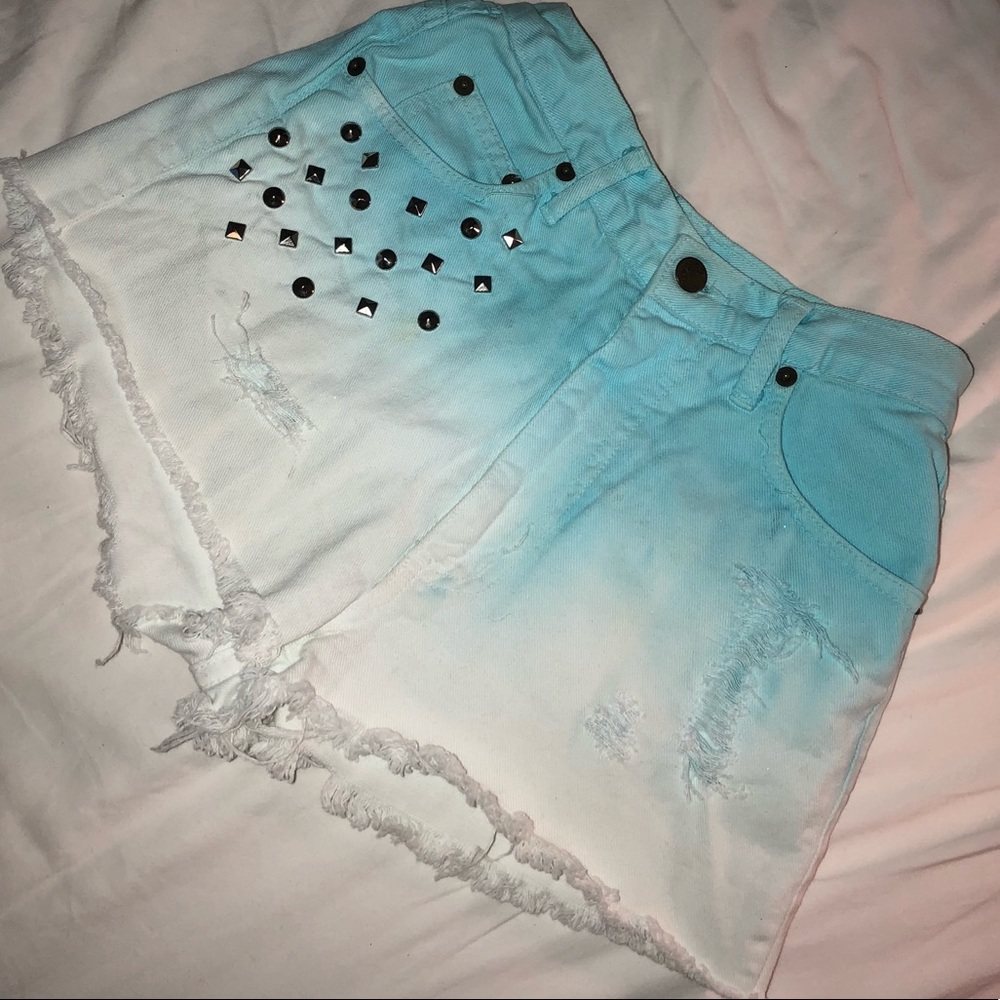 Blue tie dye studded shorts